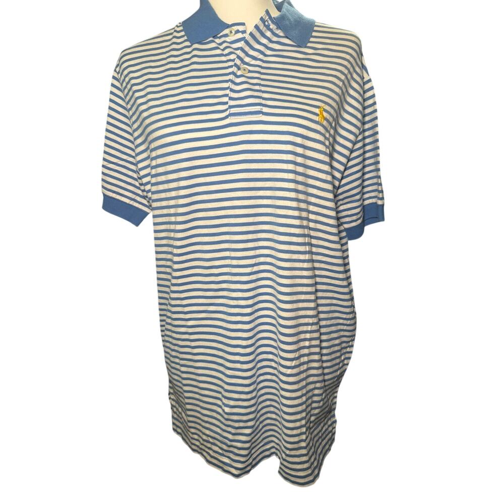 Polo Ralph Lauren Blue Striped Polo Shirt, Yellow Pony, Preppy, Men's Medium